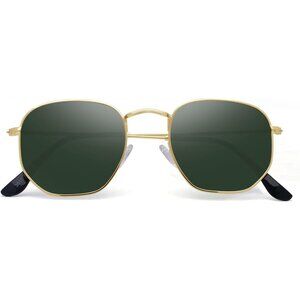 Unisex Gold Black Trendy Square Hexagonal Mirrored Sun Glasses UV Protection